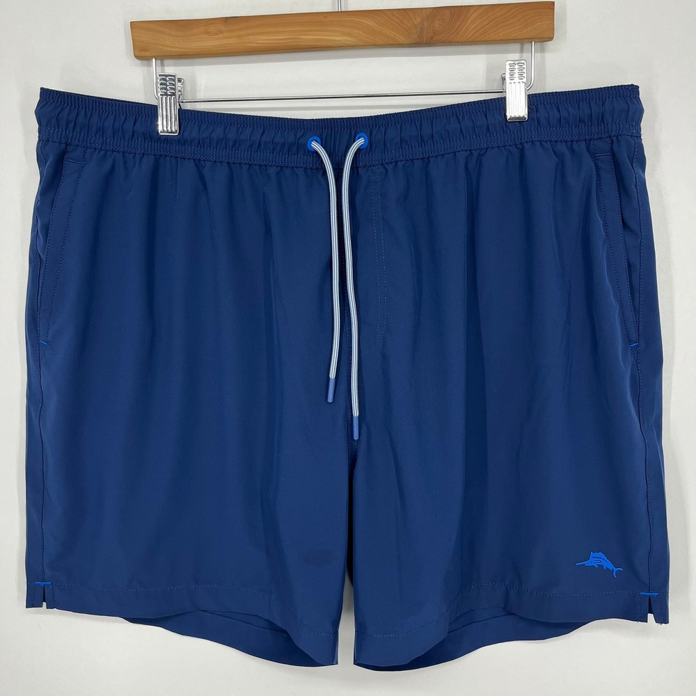 Tommy Bahama Mens XXL Navy Blue Marlin Logo Stretch Swim Trunks Board Shorts